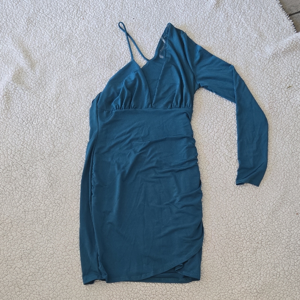 Tresser Asymmetrical Teal Mini Dress – Size M‎